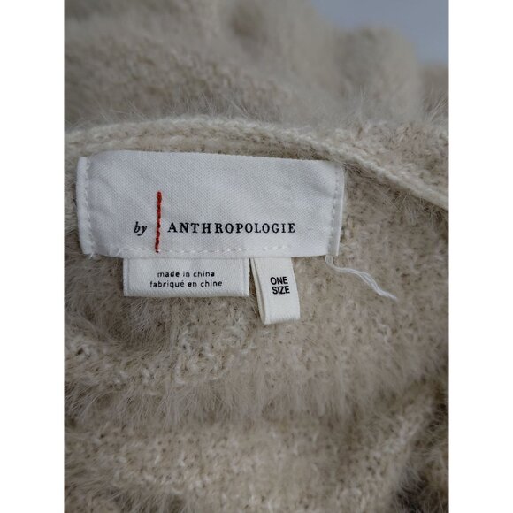 Anthropologie Beige Fluffy Knit Poncho With Turtleneck - Picture 3 of 7